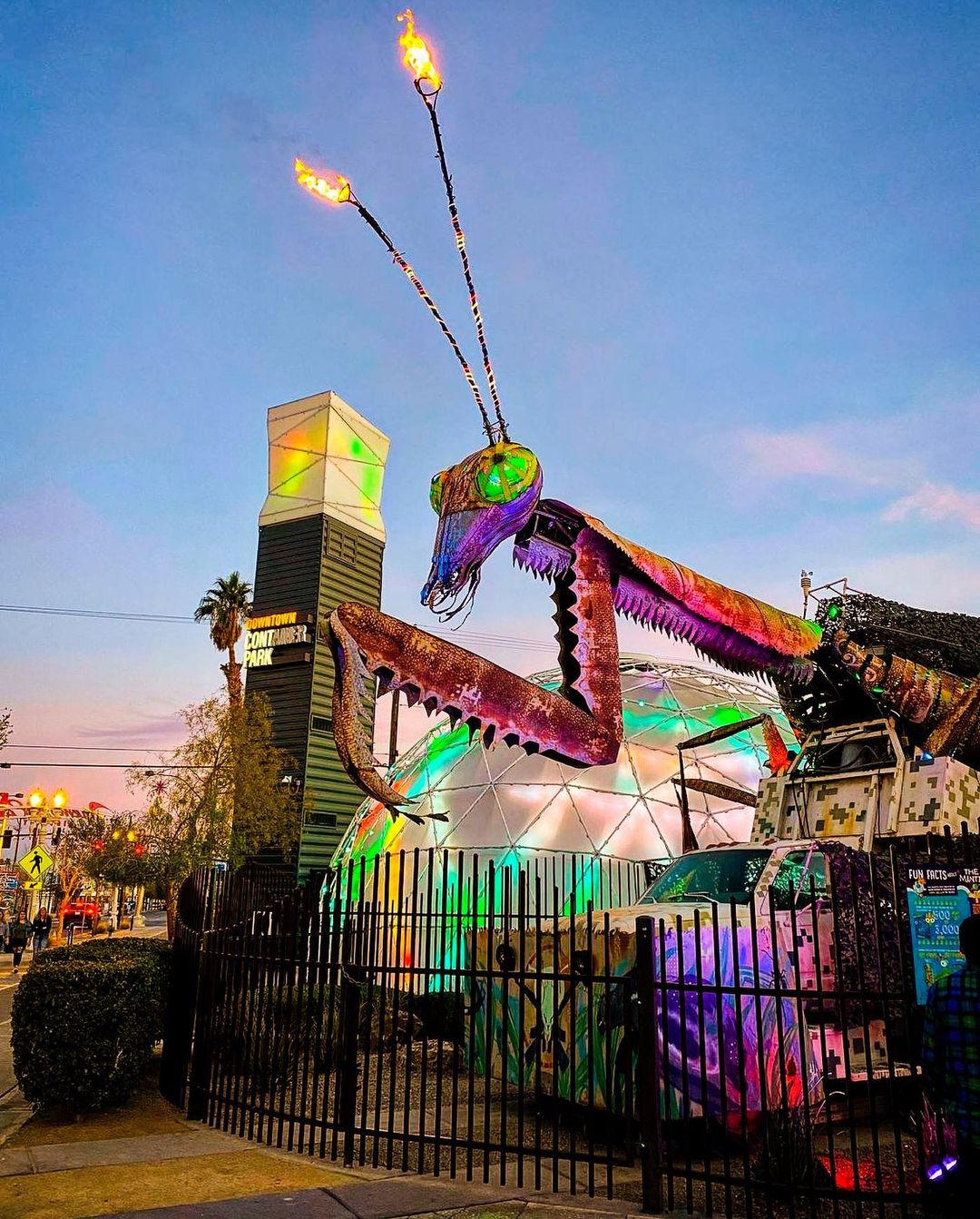 Downtown Container Park's fire‑breathing mantis photo 1